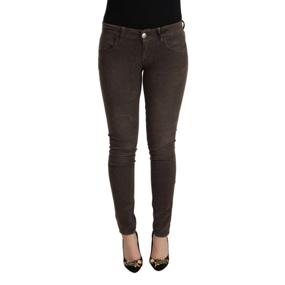 Acht Brown Cotton Slim Fit Denim Low Waist Women's Jeans